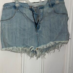 Fashion Nova Light Blue Frayed Denim Shorts